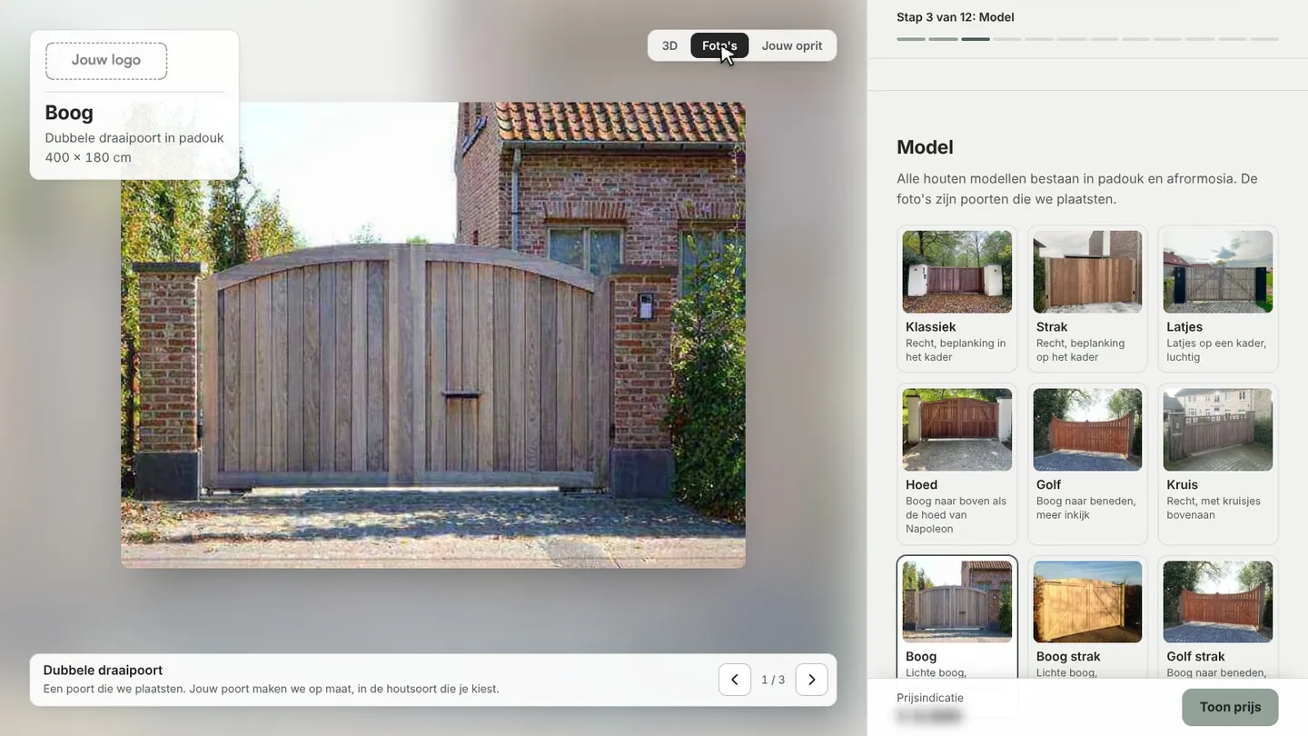 Een foto van een geplaatste poort in de configurator